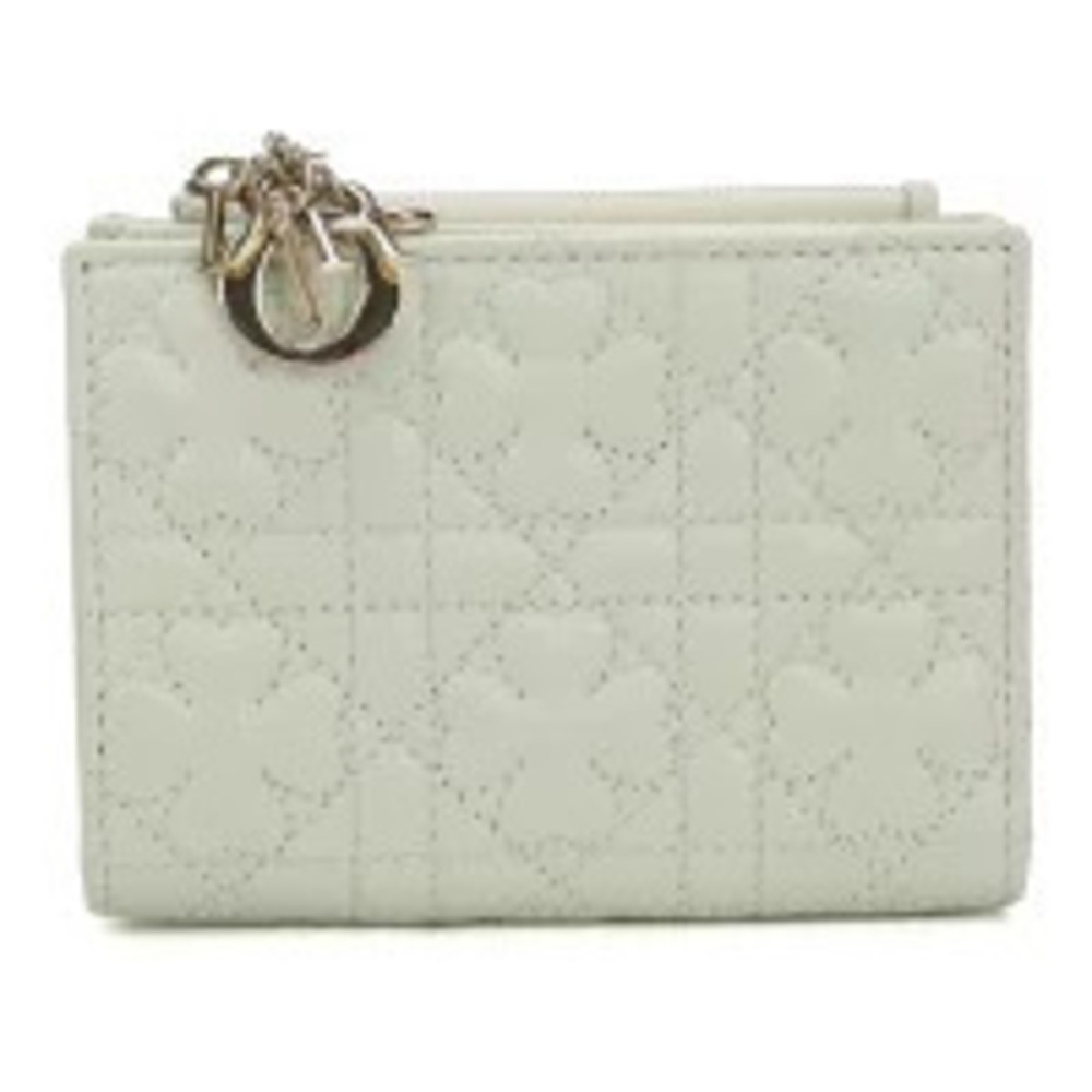 Christian Dior Bi fold Wallet Compact Lady Dahlia Leather Green